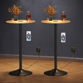 Bar Table Set of 2, Round Cocktail Tables with Glass Tops