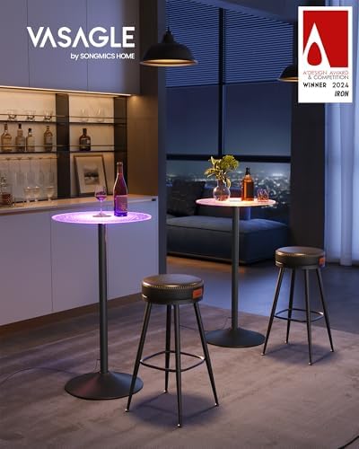 Bar Table Set of 2, Round Cocktail Tables with Glass Tops, alternate view 3