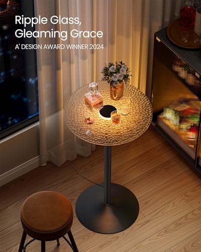 Bar Table Set of 2, Round Cocktail Tables with Glass Tops, alternate view 6