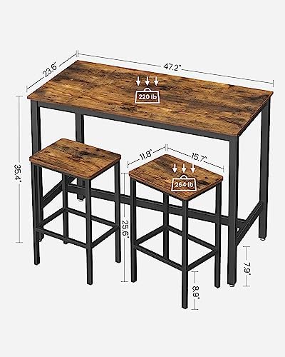 Bar Table Set with 2 Bar Stools, Modern Basic, alternate view 3