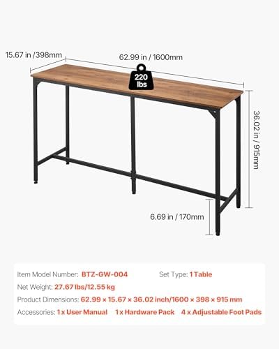 Bar Table, Sturdy Metal Frame High Top Pub Table, Small Kitchen Dining, Cocktail Coffee Counter Bar Height Desk, alternate