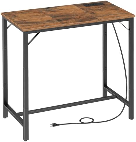 Bar Table with Charging Station, Rectangular Pub Table, High Top Coffee Table, Counter Bar Height Table, Narrow