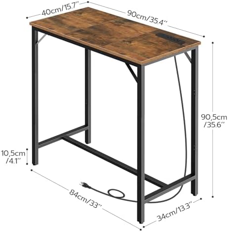 Bar Table with Charging Station, Rectangular Pub Table, High Top Coffee Table, Counter Bar Height Table, Narrow, alternate
