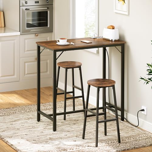 Bar Table with Charging Station, Rectangular Pub Table, High Top Coffee Table, Counter Bar Height Table, Narrow, alternate