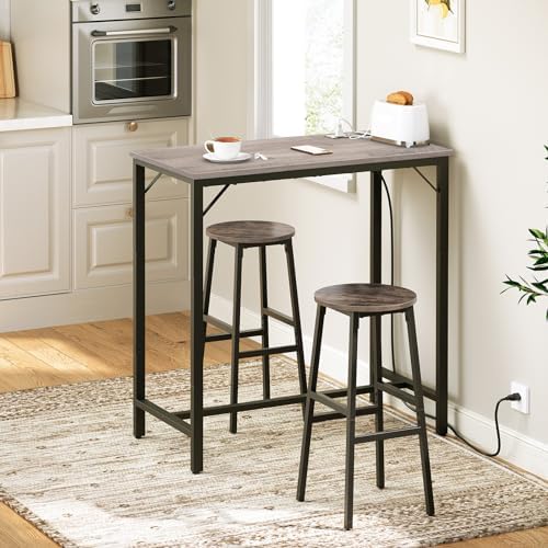 Bar Table with Charging Station, Rectangular Pub Table, High Top Coffee Table, Counter Bar Height Table, Narrow, alternate