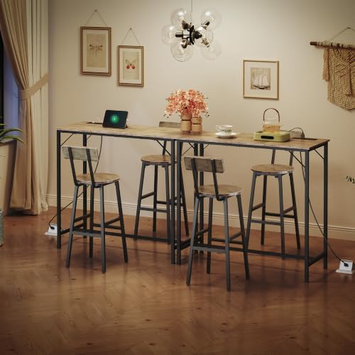 Bar Table with Charging Station, Rectangular Pub Table, High Top Coffee Table, Counter Bar Height Table, Narrow, alternate