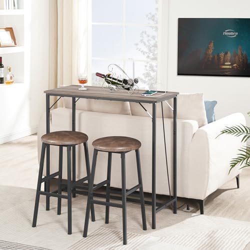 Bar Table with Charging Station, Rectangular Pub Table, High Top Coffee Table, Counter Bar Height Table, Narrow, alternate