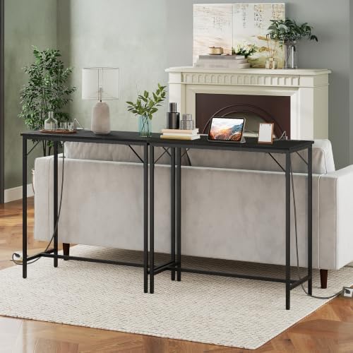 Bar Table with Charging Station, Rectangular Pub Table, High Top Coffee Table, Counter Bar Height Table, Narrow, alternate