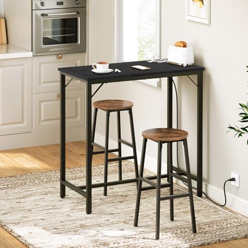 Bar Table with Charging Station, Rectangular Pub Table, High Top Coffee Table, Counter Bar Height Table, Narrow, alternate