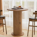 Bar Table with Storage and Sliding Door, 39.4” H 31.5” W Small Round Kitchen Table, Home Bar High Top Cocktail