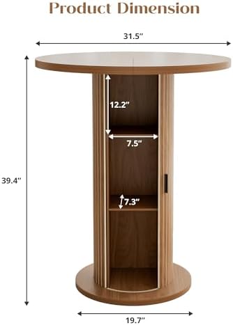 Bar Table with Storage and Sliding Door, 39.4” H 31.5” W Small Round Kitchen Table, Home Bar High Top Cocktail, alternate