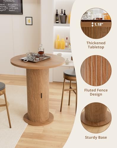 Bar Table with Storage and Sliding Door, 39.4” H 31.5” W Small Round Kitchen Table, Home Bar High Top Cocktail, alternate