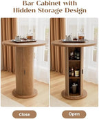 Bar Table with Storage and Sliding Door, 39.4” H 31.5” W Small Round Kitchen Table, Home Bar High Top Cocktail, alternate