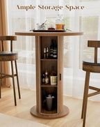 Bar Table with Storage and Sliding Door, 39.4” H 31.5” W Small Round Kitchen Table, Home Bar High Top Cocktail, alternate