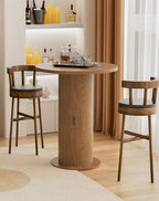 Bar Table with Storage and Sliding Door, 39.4” H 31.5” W Small Round Kitchen Table, Home Bar High Top Cocktail, alternate