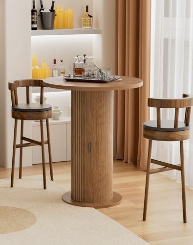 Bar Table with Storage and Sliding Door, 39.4” H 31.5” W Small Round Kitchen Table, Home Bar High Top Cocktail, alternate