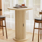 Bar Table with Storage and Sliding Door, 39.4” H 31.5” W Small Round Kitchen Table, Home Bar High Top Cocktail