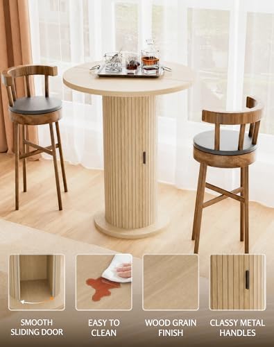 Bar Table with Storage and Sliding Door, 39.4” H 31.5” W Small Round Kitchen Table, Home Bar High Top Cocktail, alternate