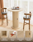 Bar Table with Storage and Sliding Door, 39.4” H 31.5” W Small Round Kitchen Table, Home Bar High Top Cocktail, alternate