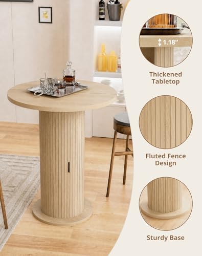 Bar Table with Storage and Sliding Door, 39.4” H 31.5” W Small Round Kitchen Table, Home Bar High Top Cocktail, alternate