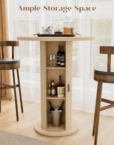 Bar Table with Storage and Sliding Door, 39.4” H 31.5” W Small Round Kitchen Table, Home Bar High Top Cocktail, alternate