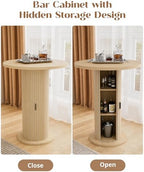 Bar Table with Storage and Sliding Door, 39.4” H 31.5” W Small Round Kitchen Table, Home Bar High Top Cocktail, alternate