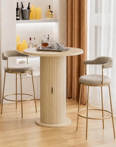 Bar Table with Storage and Sliding Door, 39.4” H 31.5” W Small Round Kitchen Table, Home Bar High Top Cocktail, alternate