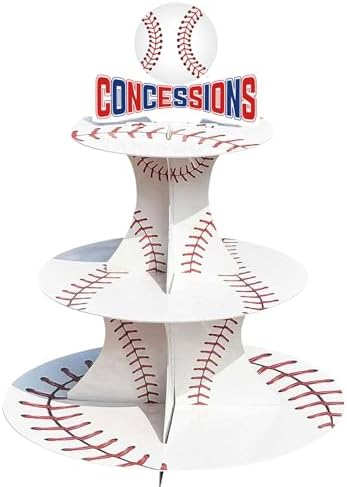 Baseball Cupcake Stand - 3 Tiered Dessert Cake Table Display - Birthday Party Decorations - Rookie Year 1st
