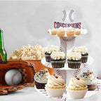 Baseball Cupcake Stand - 3 Tiered Dessert Cake Table Display - Birthday Party Decorations - Rookie Year 1st, alternate view 2