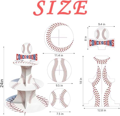 Baseball Cupcake Stand - 3 Tiered Dessert Cake Table Display - Birthday Party Decorations - Rookie Year 1st, alternate view 3