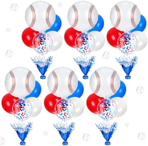 Baseball Party Balloons Stand Kit 6 Sets, Blue, White, and Red in 6 Count (Pack of 1) in Blue, White, and Red