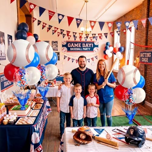 Baseball Party Balloons Stand Kit 6 Sets, Blue, White, and Red in 6 Count (Pack of 1) in Blue, White, and Red, alternate view