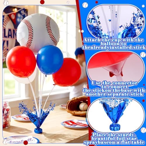 Baseball Party Balloons Stand Kit 6 Sets, Blue, White, and Red in 6 Count (Pack of 1) in Blue, White, and Red, alternate view