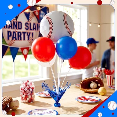 Baseball Party Balloons Stand Kit 6 Sets, Blue, White, and Red in 6 Count (Pack of 1) in Blue, White, and Red, alternate view