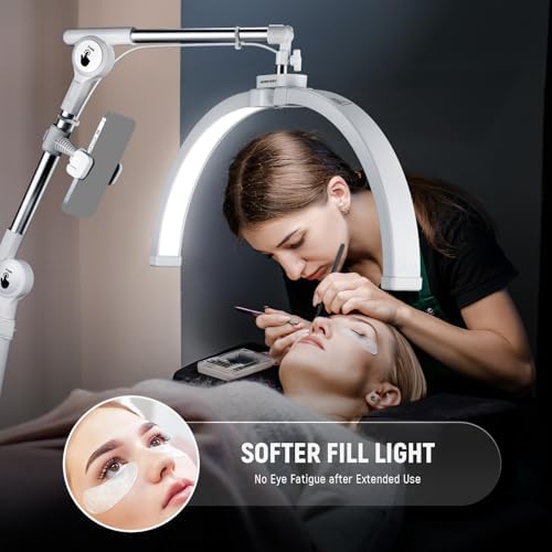 Basics 22" Half Moon Lash Light with Articulating Desk Clamp Mount Stand/Phone Holder, 32W Foldable LED Nail, alternate view
