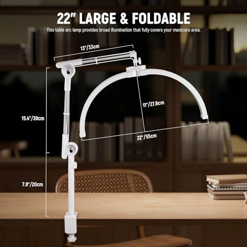 Basics 22" Half Moon Lash Light with Articulating Desk Clamp Mount Stand/Phone Holder, 32W Foldable LED Nail, alternate view