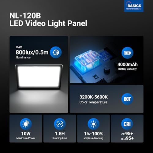 Basics 9" LED Light Panel with Desk Tripod Stand, Edge Lit, NL-120B, alternate view 2