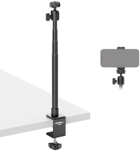 Basics Camera Desk Mount Stand with C Clamp & Phone Holder, 11"-31" Adjustable Webcam Mount Overhead Tripod