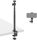 Basics Camera Desk Mount Stand with C Clamp & Phone Holder, 11"-31" Adjustable Webcam Mount Overhead Tripod