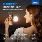 Basics Magnetic LED Selfie Light Compatible with MagSafe iPhone, Desk Stand Phone Holder with Makeup Mirror, alternate view 2