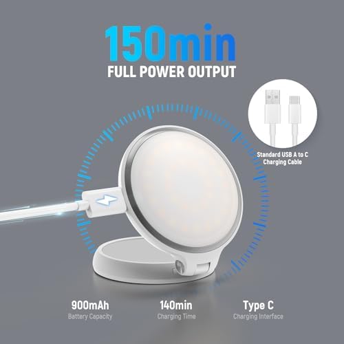 Basics Magnetic LED Selfie Light Compatible with MagSafe iPhone, Desk Stand Phone Holder with Makeup Mirror, alternate view 5