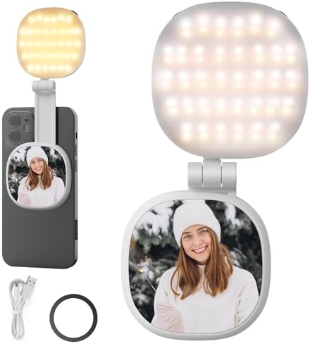 Basics Magnetic Selfie Light Compatible with MagSafe iPhone, 2W Bi Color Small LED Phone Fill Ring Lighting