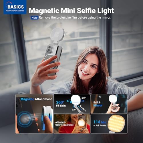 Basics Magnetic Selfie Light Compatible with MagSafe iPhone, 2W Bi Color Small LED Phone Fill Ring Lighting, alternate view 2