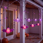 Bat Curtain Lights,7 FT Plug In Purple LED Outdoor Decorations in Purple Bat Curtain Light