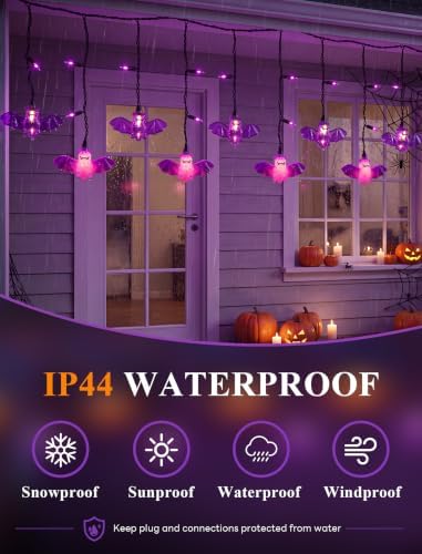 Bat Curtain Lights,7 FT Plug In Purple LED Outdoor Decorations in Purple Bat Curtain Light, alternate view 5