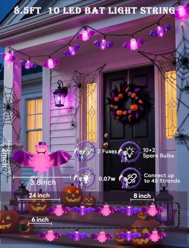 Bat String Lights, 8.5FT 10 LED Purple Outdoor Plug in Lights, alternate view 2