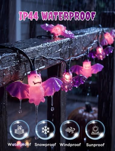 Bat String Lights, 8.5FT 10 LED Purple Outdoor Plug in Lights, alternate view 4