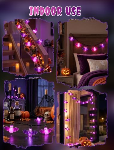Bat String Lights, 8.5FT 10 LED Purple Outdoor Plug in Lights, alternate view 6