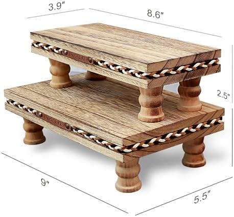 Bathroom Tray Pedestal Stand, Waterproof Wood Riser for Bathroom Counter in Rustic, alternate view 2