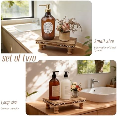 Bathroom Tray Pedestal Stand, Waterproof Wood Riser for Bathroom Counter in Rustic, alternate view 5